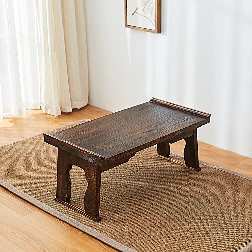 Foldable Wooden Laptop Desk, Breakfast in Bed Serving Tray, Japanese Floor Table for Tea & Coffee, Portable Antique Meditation Altar (23.6”x13.4”x10.6”) - size: 23.6”x13.4”x10.6”