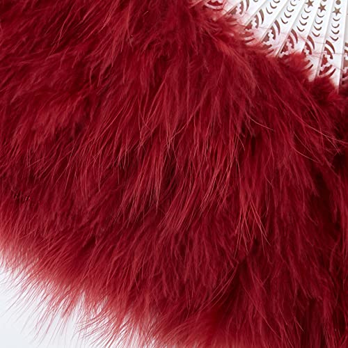 BABEYOND 1920s Marabou Feather Folding Hand Fan - color: Wine Red