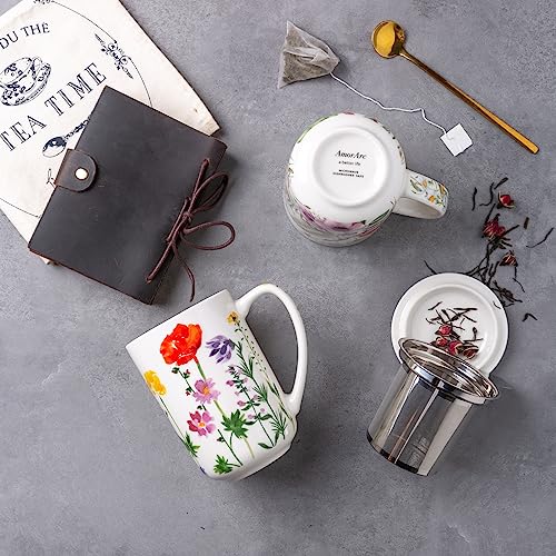 AmorArc Tea Cup With Infuser and Lid, 18oz Loose Leaf Tea Mug With Steeper - color: Wild Flowers