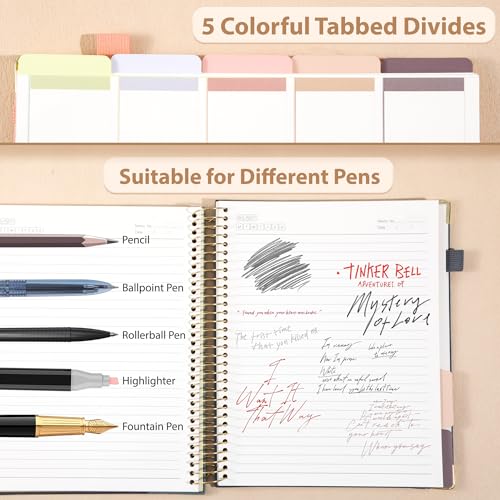 Yoment Hardcover Spiral Notebook 8.5" x 11" 5 Subject Notebook with Tabs - color: Gray Blue