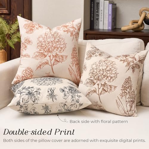 Kevin Textile Hydrangea Floral Pillow Covers Set of 2 18x18 Inch, Black - color: Black