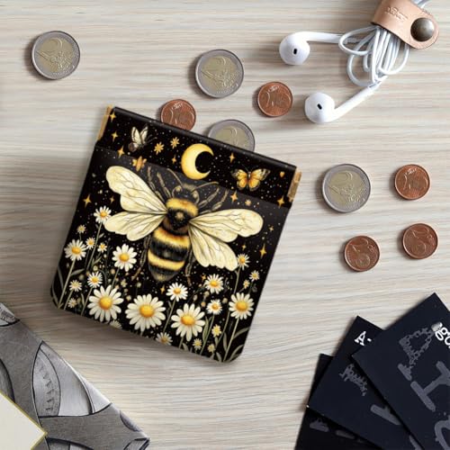 Peacoblue Bees and Flower Coin Purse,PU Leather Squeeze Pouch 4PCS - style: Bees and Flower