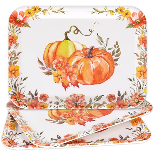 JarThenaAMCS 3Pcs Fall Serving Tray, Watercolor Floral Pumpkin, 10 x 13 in - style: Watercolor Fall Pumpkin