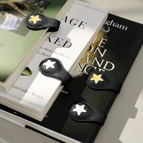 Ovesmusl 2Pcs PU Leather Star Magnetic Bookmarks with Pen Holder - style: Star (Black+Black)