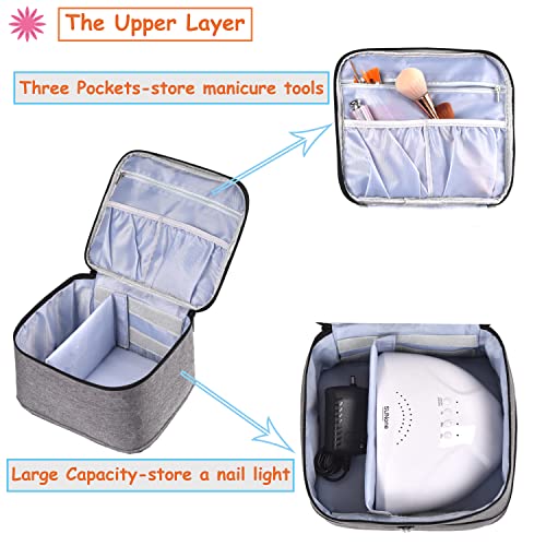 Nail Polish Organizer Holds 30 Bottles (15ml) and 1 Nail Light Nail Polish Carrying Case with Storage Pockets for Manicure Tools Double Layer Nail Polish Storage Travel Bag with Handle (A-Gray) - color: A-Gray