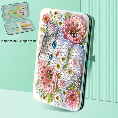 F-CANLAN Kitten Floral Diamond Painting Manicure Kit Nail Storage Case - color: White