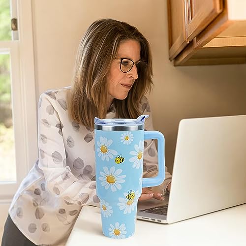Daisy Tumbler 40 oz Tumbler with Handle Straw Lid Leak Proof - color: Daisy