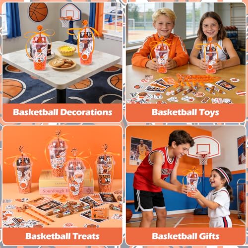 LiYiQ 24 Set 247 Pcs Basketball Party Supplies Return Gifts for Party, Student Stationery Gifts from Teacher Rewards Prizes, Pencil Erasers Notebooks Stickers for Basketball Classroom Birthday - style: Basketball