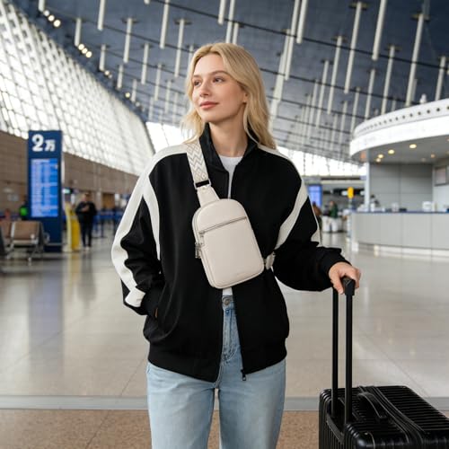 DIOMO Anti Theft Small Sling Bag for Women Cross Body Bag Trendy, RFID Fanny Packs Vegan Leather for Women Travel Belt Purse - color: 1-Beige Silver Zipper