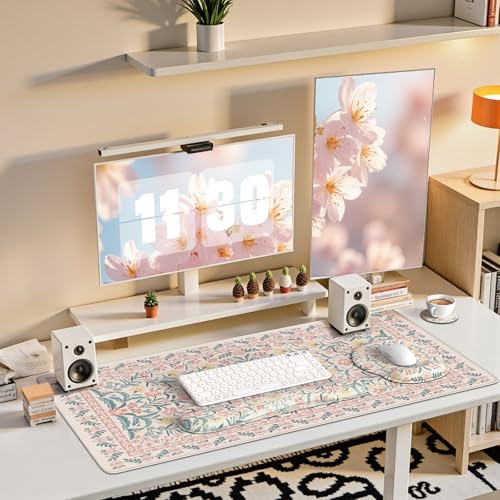 iCasso Desk Pad Mat, Large Mouse Pad and Keyboard Wrist Rest Set - color: Pink Flowers