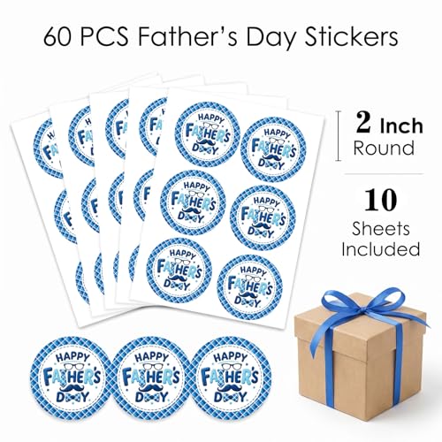 Father’s Day Stickers 60 Pcs, Happy Fathers Day Stickers for Gift Wrapping Cards Envelopes Treat Bags, Best Dad Ever Round Labels for Father’s Day Supplies Family Party Decorations - style: Father's Day