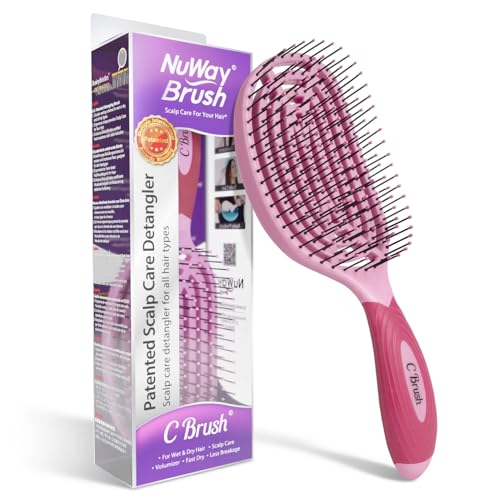 NuWay® C Brush® Patented Scalp Care Hair Brush – Ergonomic Curve Design for Gentle Scalp Massage, Blow-Dry Styling & Wet or Dry Hair (Pink Petal) - color: Pink Petal