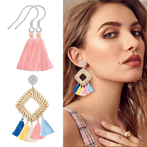 Mini Tassels Charm, 34pcs Golden Circle Mixed Color Mini Tiny Handmade Craft Tassels Charms for DIY Jewelry Necklace Making Accessories - color: 17 Colors-6.5cm