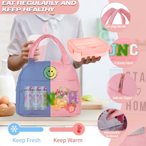 77 Pieces Preppy Bento Box Lunch Box Kit Large Pink Insulated Lunch Bag 3 Layer Stackable Leakproof Lunch Box Containers with Cup,Lunch Bag,Spoon,Fork,60 Pieces Lunch Box Notes for Girl(Pink) - color: Pink