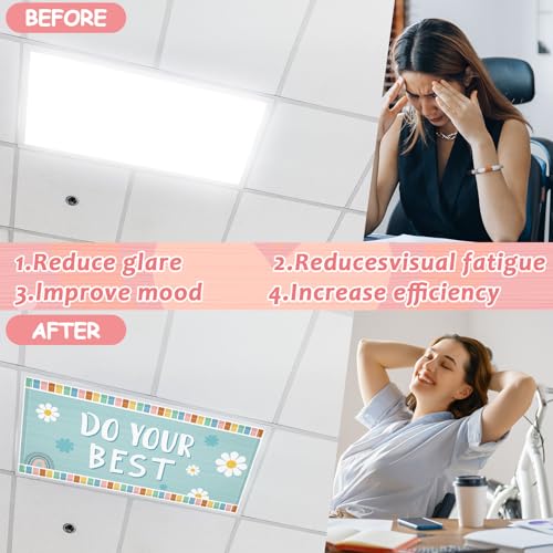 Wiooffen 6 Pcs Fluorescent Light Covers with 60 Magnets Decorative for Classroom Ceiling Lights 4 x 2 Feet Magnetic Light Cover Filter Easy Install for Office Hospital Home Ceiling Supplies (Boho) - color: Boho
