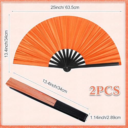Maitys 2 Packs Large Folding Hand Fans, 13'', Glitter Orange - color: Glitter Orange