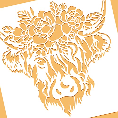 BENECREAT Highland Cow Plastic Painting Template, Animal Drawing Stencils for Art Painting, Scrabooking and Wall Decoration, 12x12 inch - color: Highland Cow