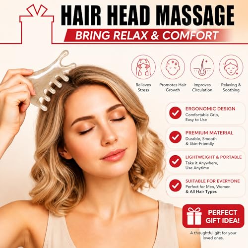 Premium 6 in 1 Head Scalping Massage Tool Comb for Hair|Head|Face|Eye|Neck|Resin Whole Body GuaSha Tool|Vintage Gift Package Relieve Stress Stay Young Home Massage Time-Penny Saver(Grey) - color: Resin Grey