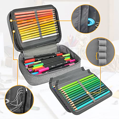 Number-one Large Capacity Pencil Case, 72 Slots Colored Pencil Pouch Bag Portable Pencil Holder Stationery Organizer with Compartments for Office and Travel, Grey - color: Grey
