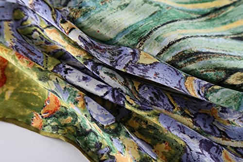 JWSilk Long Charmeuse Silk Scarf Classic Art Print - color: Blue Iris