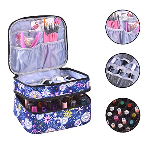 Nail Polish Organizer- Holds 30 Bottles Nail Supply Organizers and Storage Double-layer Nail Bag Organizer Case Nail varnish Organizer Nail Polish Storage Bag with Handle (Flower) - color: Flower
