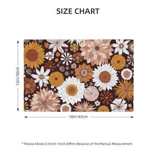Retro Groovy Flower Power Placemats Set of 6 12x18 Inch - color: Dark Chocolate Brown, size: Set of 6