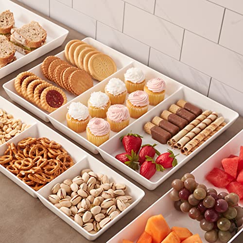 US Acrylic Avant White Plastic Divided Serving Trays (Set of 3) 15” x 10” | Large Reusable 3-Section Party Platters | Serve Appetizers, Fruit, Veggies, & Desserts | BPA-Free & Made in USA (Pack of 2) - size: 15" x 10" (Pack of 2)