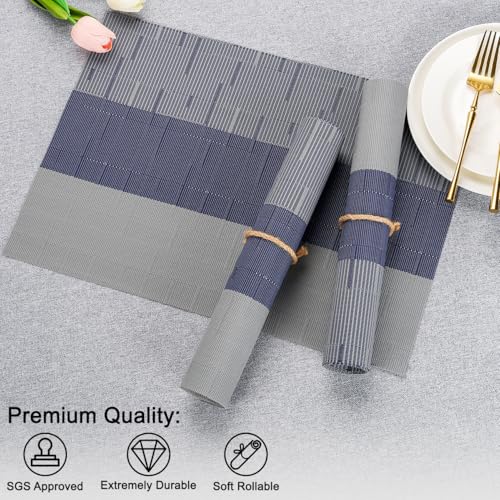 Placemats Set of 4, Vinyl Woven Heat-Resistant Place Mats - color: Blue Gray, size: Set of 4