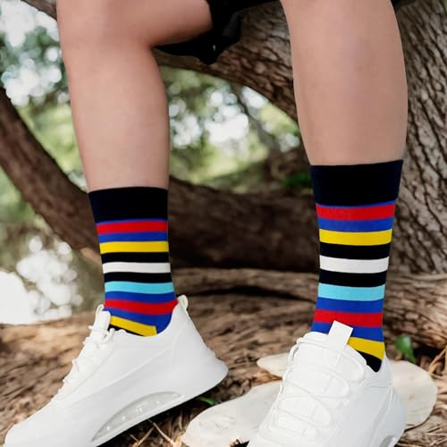 WeciBor Men's Combed Cotton Novelty Crew Socks Size 7-15 - color: Red-orange/Blue/Green/Multicolor Geometric-12m, size: 13-15