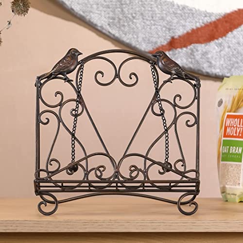 Metal Cookbook Stand Clearance Recipe Book Holder for Kitchen (Birds/Vintage Scrolls, Bronze) - style: Birds/Vintage Scrolls