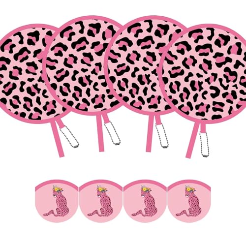 4 Pack Hot Pink Leopard Foldable Hand Fans, Versatile Round Handheld Fans for Travel, Events, Indoor and Outdoor (Hot Pink) - style: Pink Leopard