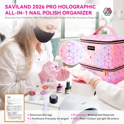 SAVILAND PU Leather Nail Polish Organizer Bag for Nail Tech, Pink - color: A-Pink