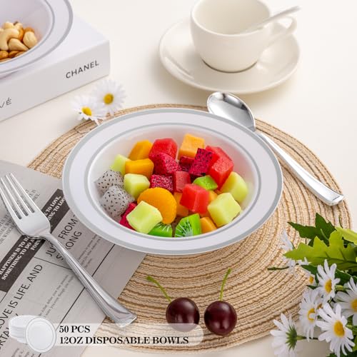 realluck 50pc Disposable Soup Bowls With Silver Rim - color: Silver, size: 50Pack
