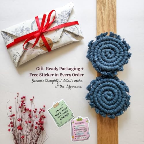 Cotton Car Coasters for Cup Holders, 2PC Car Cup Coasters, Drink Coaster Holder, Cute cupholder Coaster Accessories for Women, Macrame, Boho (Peacock Blue) - color: Peacock Blue