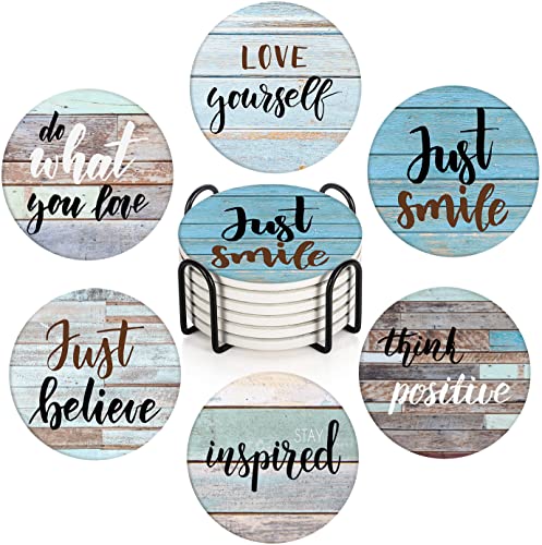 Britimes Coasters for Drinks, Set of 6, Ceramic Stone, Colorful Wooden - color: Retro 7