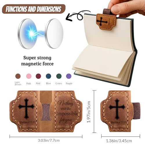 Personalized Leather Bookmark with Pen Holder - Magnetic Bible Verse Design, Christian Book Lovers Reading Accessory, for Book Lovers Men Women (Brown, John 1:5) - color: Brown, size: John 1:5