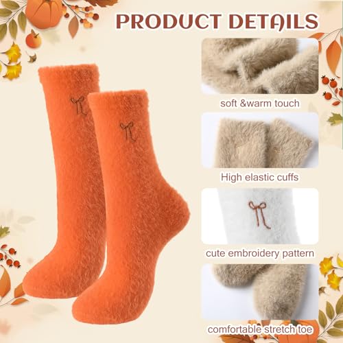 Geyoga 5 Pairs Fuzzy Bow Socks for Women Fluffy Slipper Gift - color: Orange