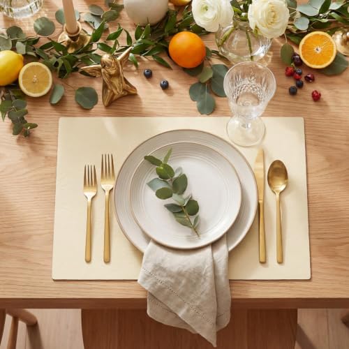 Artoid Mode Cream Faux Leather Placemats Set of 4 - color: Beige, size: 12" x 18", Rectangular Set of 4