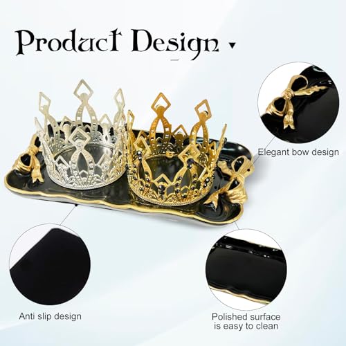 Warmtree Bow Jewelry Tray, Coquette Trinket Dish, Vanity Decor - color: Black