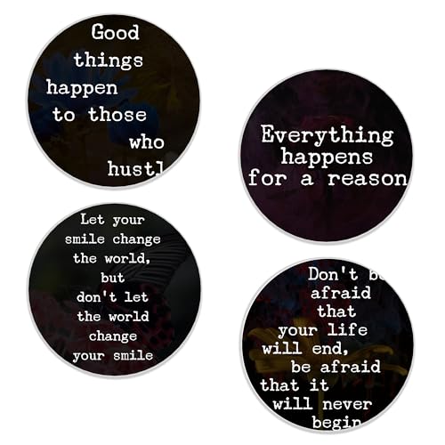 Drinks Coasters Set of 4, Inspirational Positive Quotes Round 4" Cup Coasters, Absorbent Ceramic Stone Coasters with Cork Base, Cute Coasters for Table Home Décor, Ideal Gifts for Women Men - color: Positive Quotes