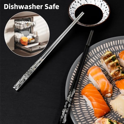 Black Dragon & Phoenix Reusable Stainless Steel Chopsticks 2 Pairs - size: Stainless Steel