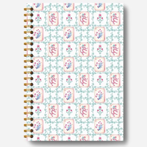 Chinoiserie Floral Mahjong Notebook, Mahjong Gifts for Women Journal, Gifts for Mah Jong Lovers Players Journal, Mah Jong Accessories Hardcover Spiral Notebooks 5.5x8.3 Inch - color: Section 3