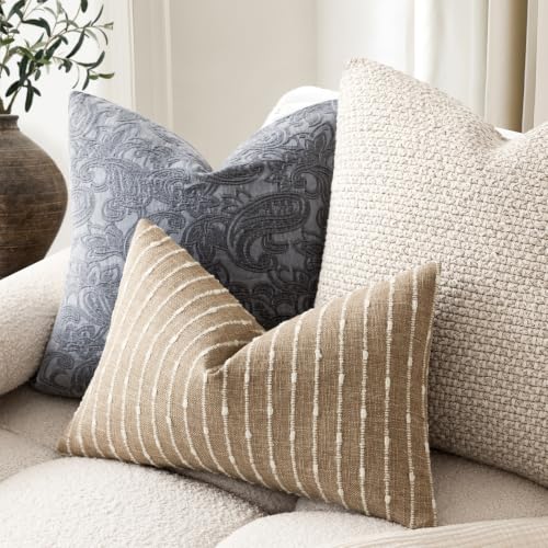 Foindtower Boho Striped Boucle Lumbar Throw Pillow Covers 12x20 Inch Camel - color: Camel, size: 20" x 12" (Pack of 2)