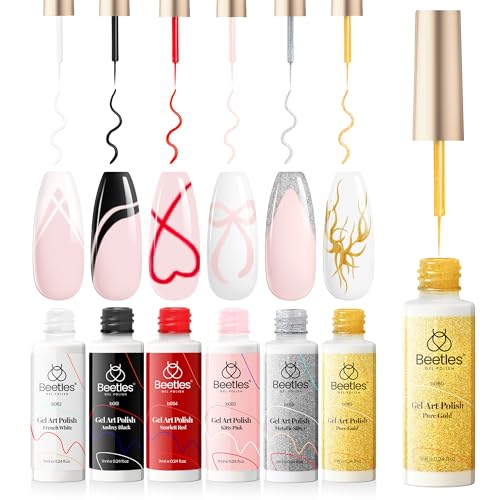 beetles Gel Polish Nail Art Gel Liner Set-6 Popular Black White Red Colors - color: B - Multicolor-6