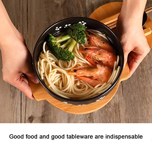 Japanese ramen noodle bowl black rice bowls with Lid Spoon ramen bowl noodle bowls with chopsticks - color: BLACKBOWL