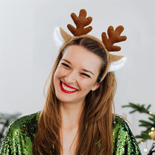 Bear Ears Cute Headband Fluffy Grizzly Hairband, Animal Ear Head Wear for Valentines Halloween Christmas Party - style: Reindeer Ears