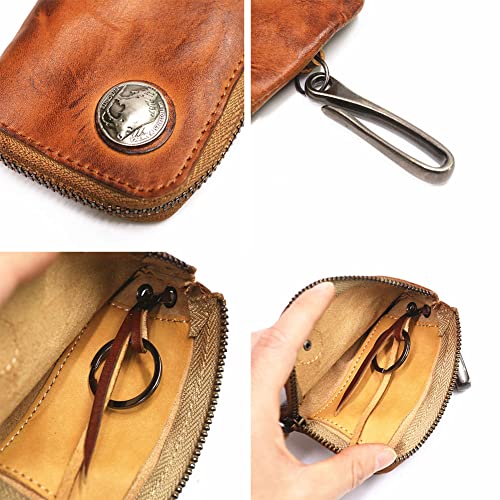 1 Pcs Leather Mini Medieval Pouch Keychain, Coin Organizer, Change Holder, Leather zipper Pouch for Men & Women