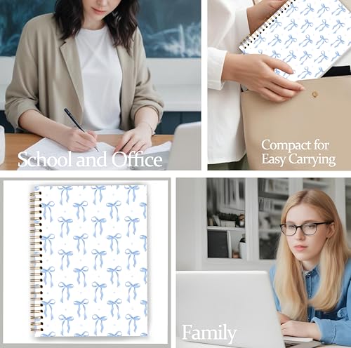 Preppy Coquette Navy Blue Bow Notebook Spiral Notebook 5.5x8.3 Inch, Girly Aesthetic Journal for Women, Coquette Girly Office Supplies, Spiral Journal，Preppy Gifts for Women - color: Color 01