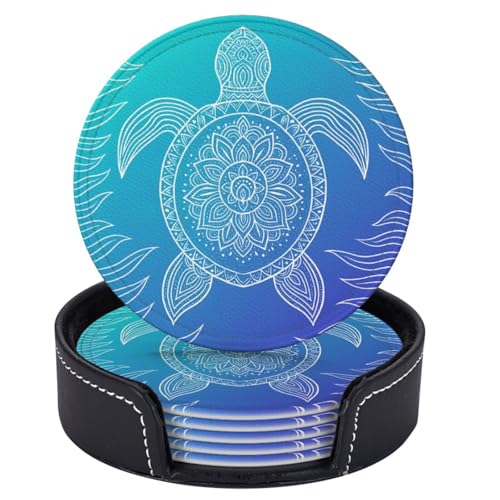 6 Pcs Leather Coasters for Drinks with Holder Bubble Sea Turtle Coaster Sets Drink Table Cup Coasters for Kitchen Coffee Decor - color: Sea Turtle
