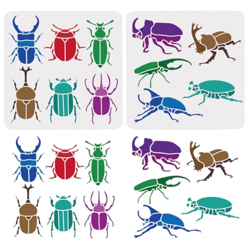 MAYJOYDIY 11 Insects Scarab Beetle Bug Stencil 11.8×11.8inch Reusable Nature Beetle Bug Drawing Templates with Paint Brush for Insect Crafts Art Furniture Wood Canvas Home Decor - color: Scarab Beetle Insect